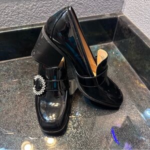 Alex Marie Black Patent Leather & Rhinestone  Loafers 7.5